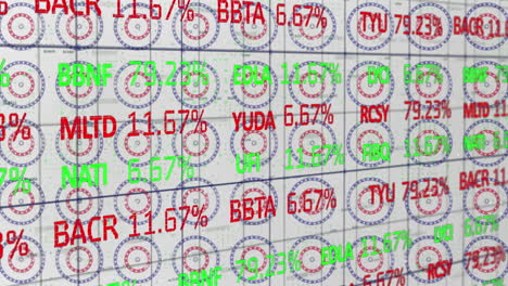 stock market data processing against multiple stars on spinning circles on white background