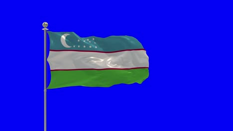 uzbekistán ilustración en 3d de la bandera ondeando en un poste con una llave cromada