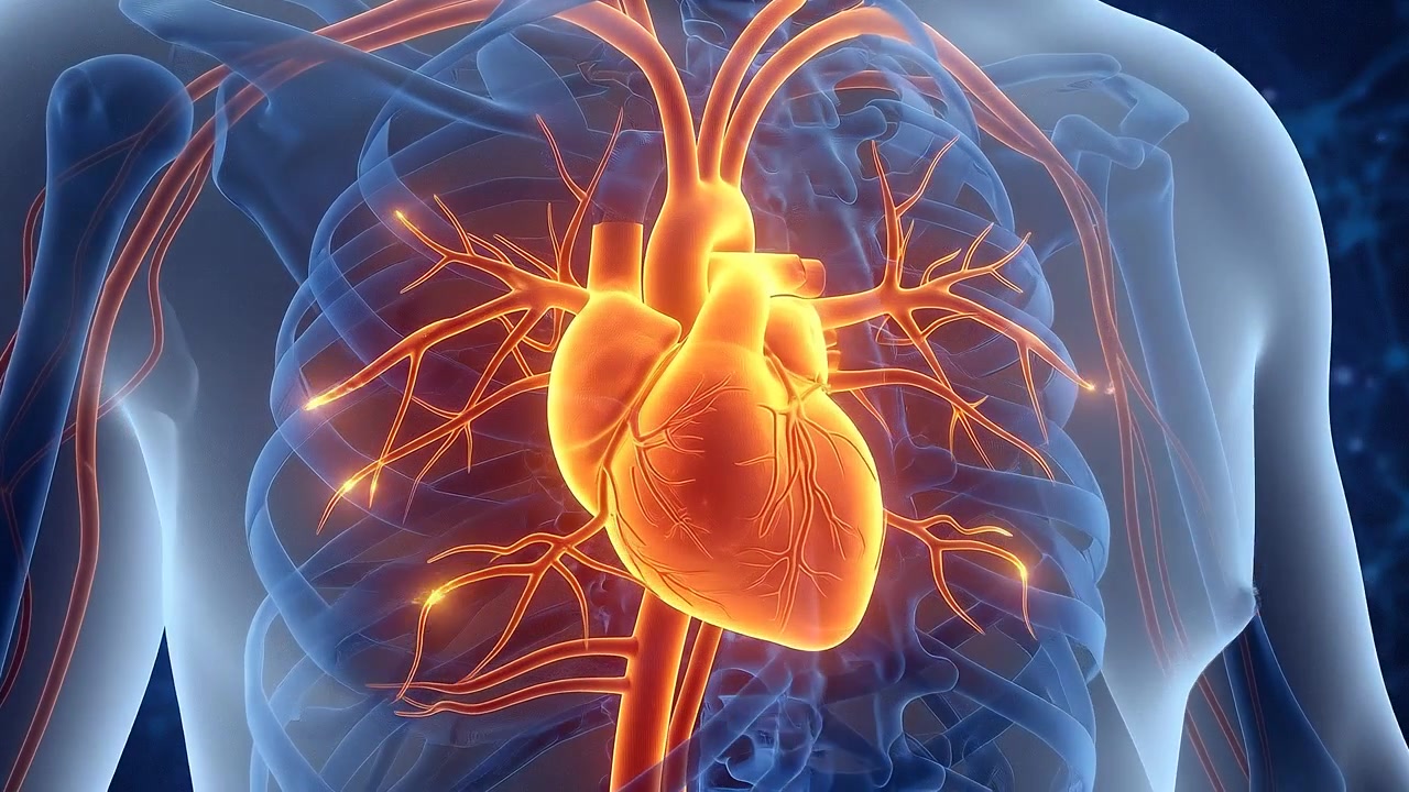 Glowing Cardiovascular System Visualization Highlighting Human Heart and Blood Vessels