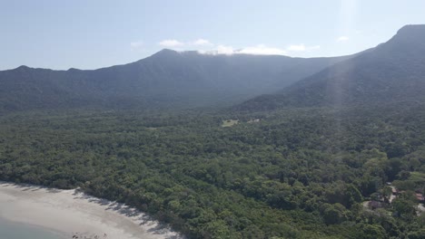 Vista-Aérea-De-Espesos-Bosques-En-El-Parque-Nacional-Daintree-En-Un-Día-Soleado-En-Queensland,-Australia