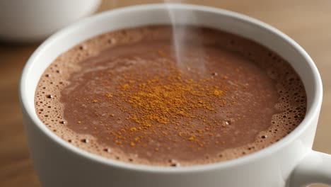 steaming hot chocolate with powdered topping