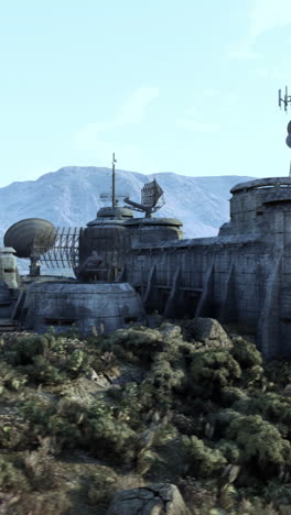 a futuristic military base in a desert landscape