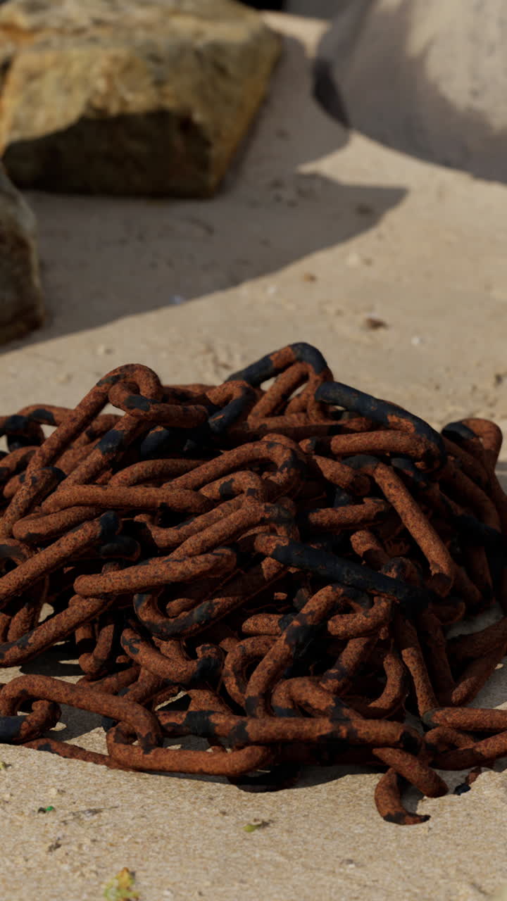 cadena oxidada en la playa