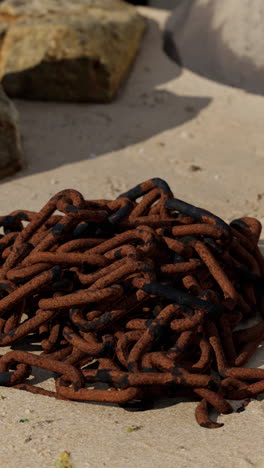 cadena oxidada en la playa