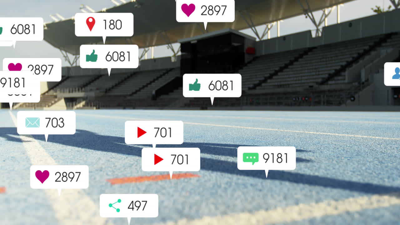 장애인에 대한 알림 바의 애니메이션 아프리카계 미국인 달리기 선수가 경주 트랙에서 달리고 있습니다.