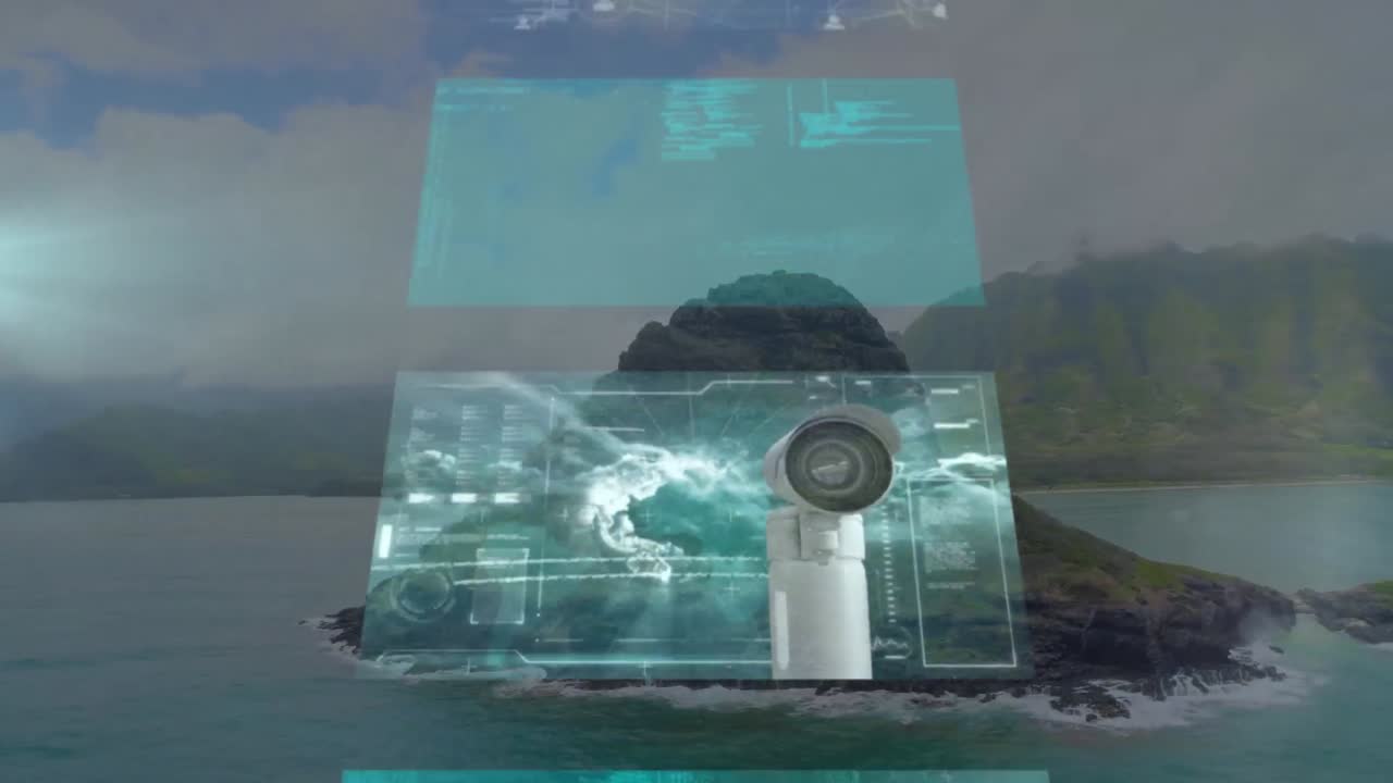 animación de pantallas móviles sobre paisajes marinos