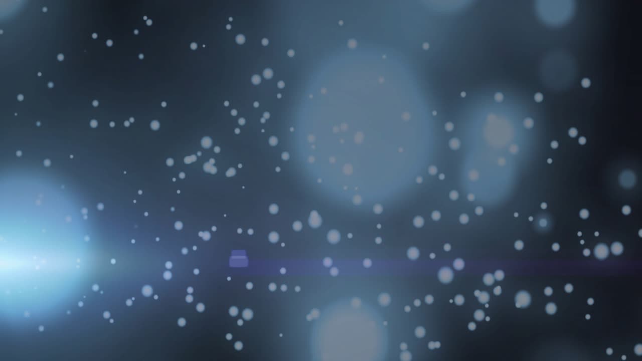 Deep blue gradient filling, particles drifting, lens flare sweeping, orbs fading into soothing mood