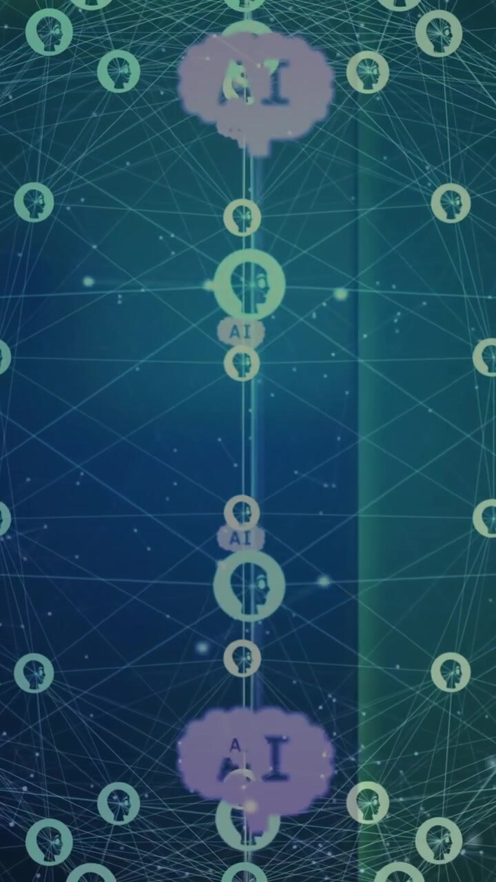 Animation of globe with connections and ai icons over computer servers