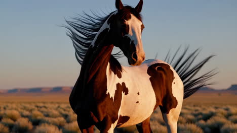 painted horse in a desert sunset