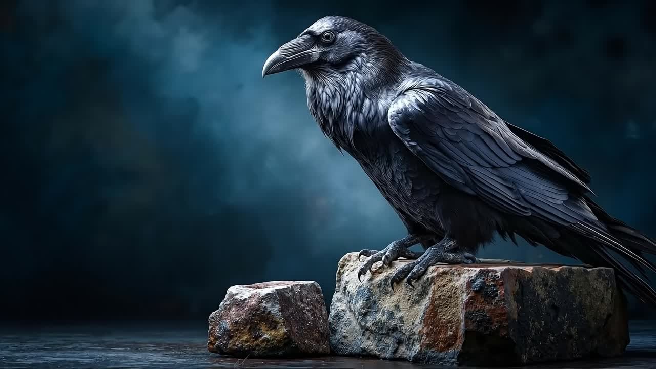 черная птица сидит на вершине скалы