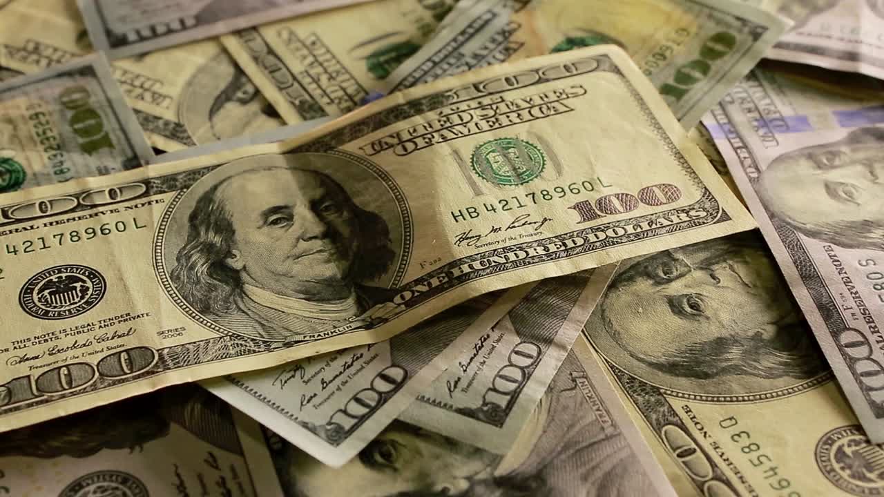 One Hundred Dollar Banknotes. Background of one hundred dollar bills