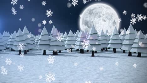 Animación-De-Copos-De-Nieve-Cayendo-Sobre-El-Paisaje-Navideño-Con-Luna