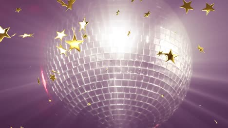 animación de una pelota de discoteca y estrellas sobre fondo negro