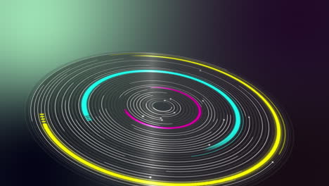 animation of multi coloured yellow, blue and pink circles of scanning scope