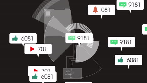 animación de iconos de redes sociales sobre un escáner redondo contra un fondo gris