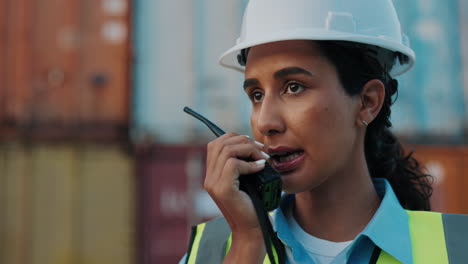 female port worker communicating