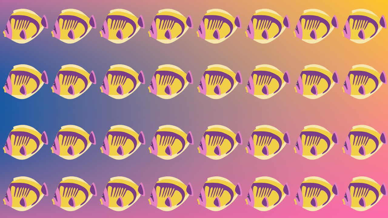 Animation of multiple fish over colorful background