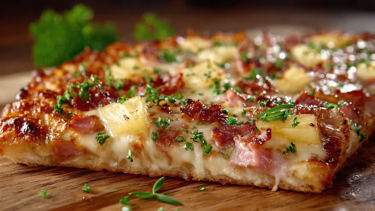 Pizza deliziosa con condimenti saporiti, formaggio cheddar fuso e una crosta perfettamente croccante preparata con erbe fresche per un'esperienza di sapore e consistenza eccezionale