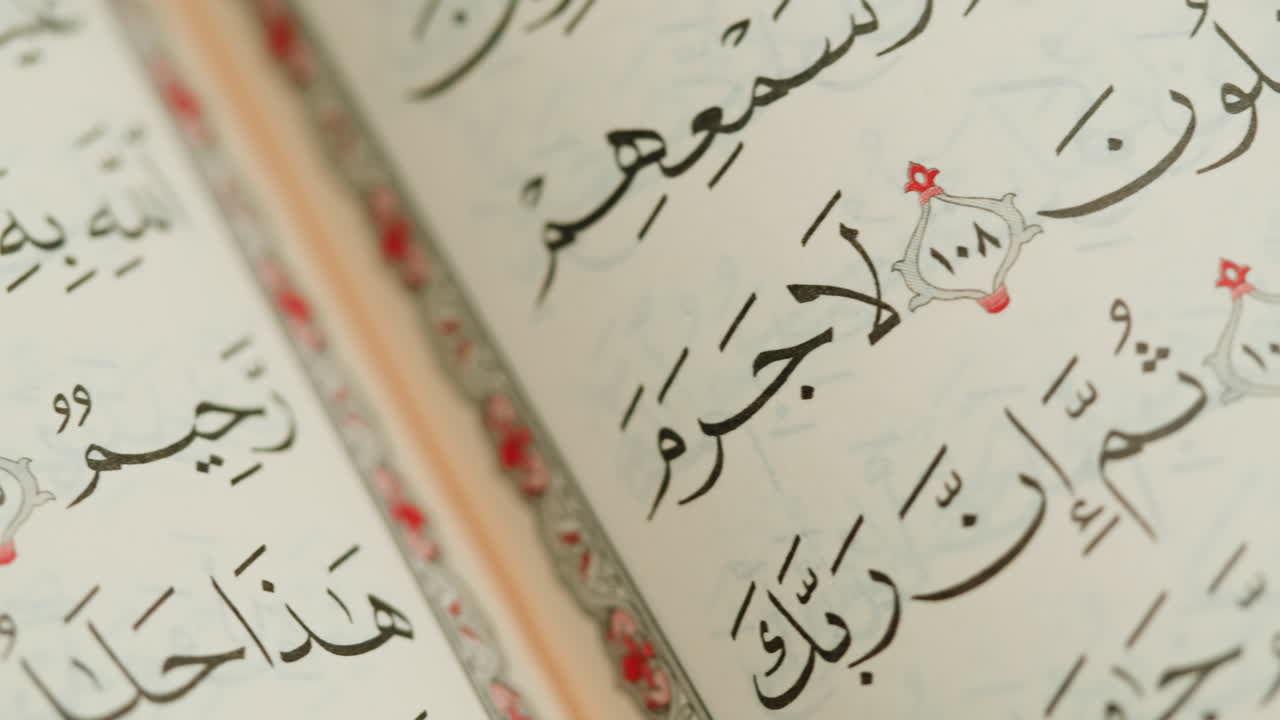 Close-up view of Quran pages