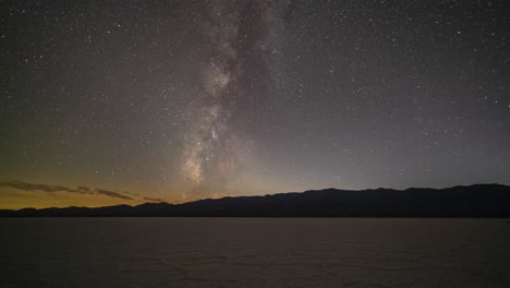 milky way over a salt flat at sunrise/sunset