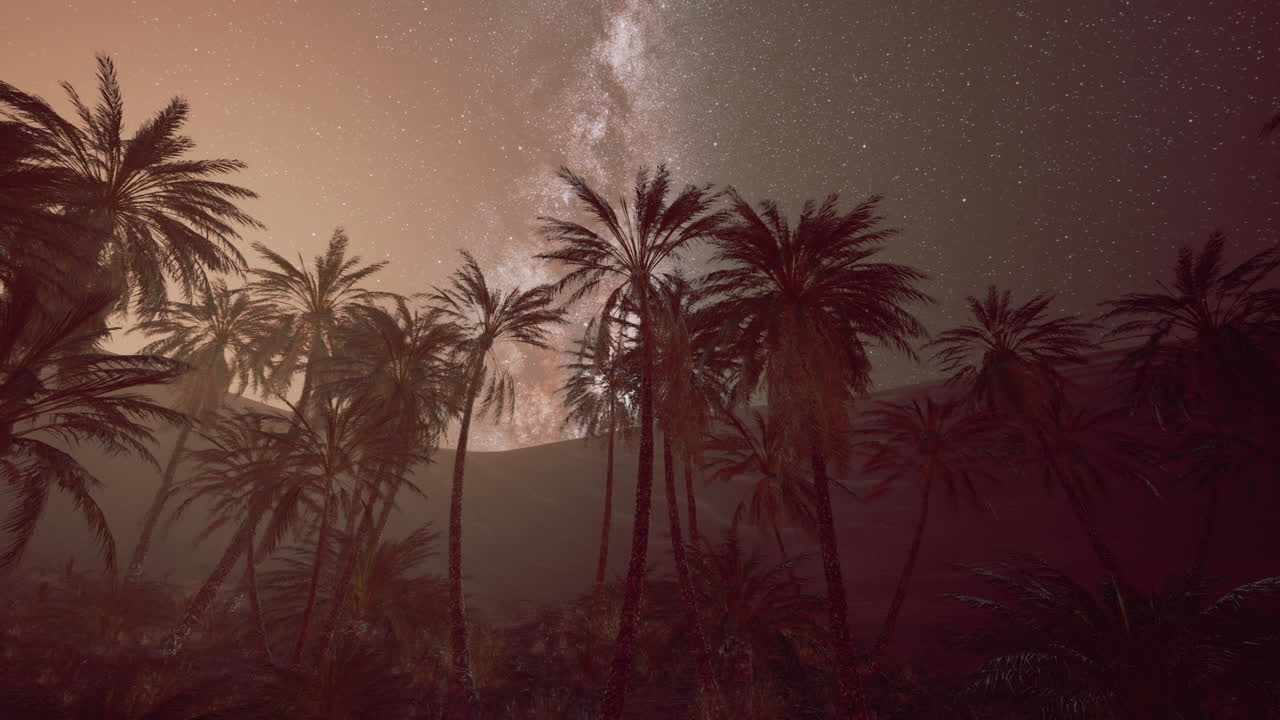 The Milky Way rises over plam trees
