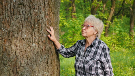 senior woman by a tree in a park