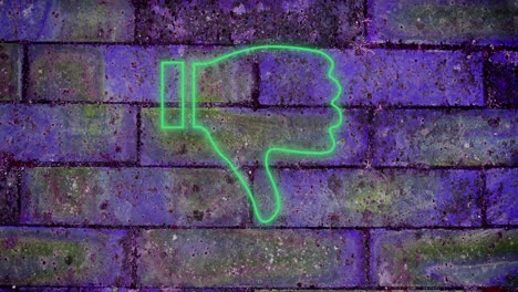 pulgares hacia abajo signo de neón en la pared de ladrillo 4k