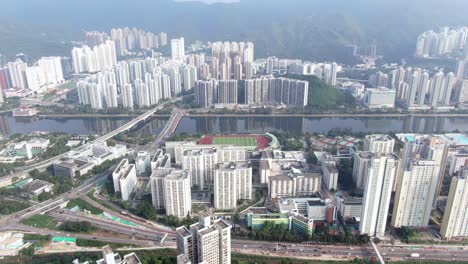 aerial view of hong kong sha tin waterfront mega residential buildings