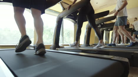 people training on treadmills in gym