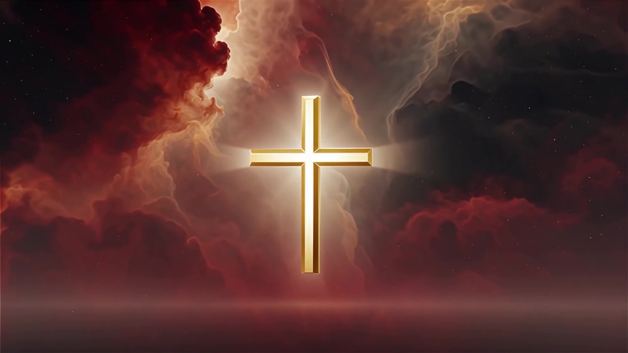 Croce Cristiana Luce Celestiale Sfondo per il Culto.