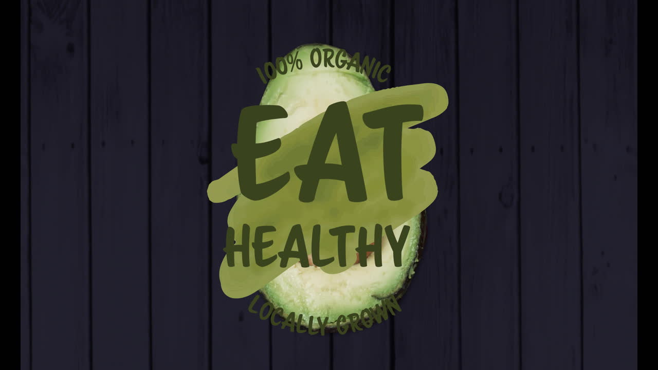 100% 유기농 식품 건강 지역 재배 문자 애니메이션 어두운 나무 배경