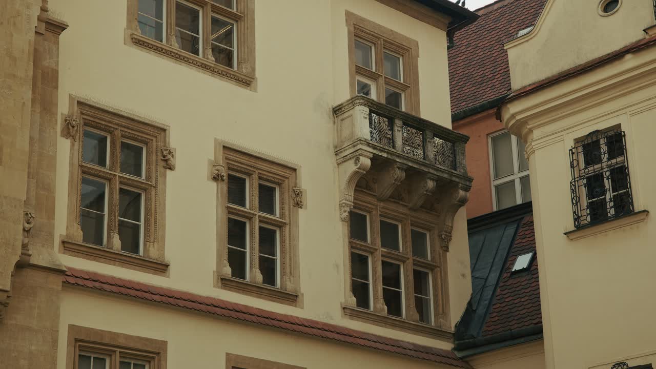 ornate stone balcony and classic windows in Bratislava's Old Town Hall courtyard