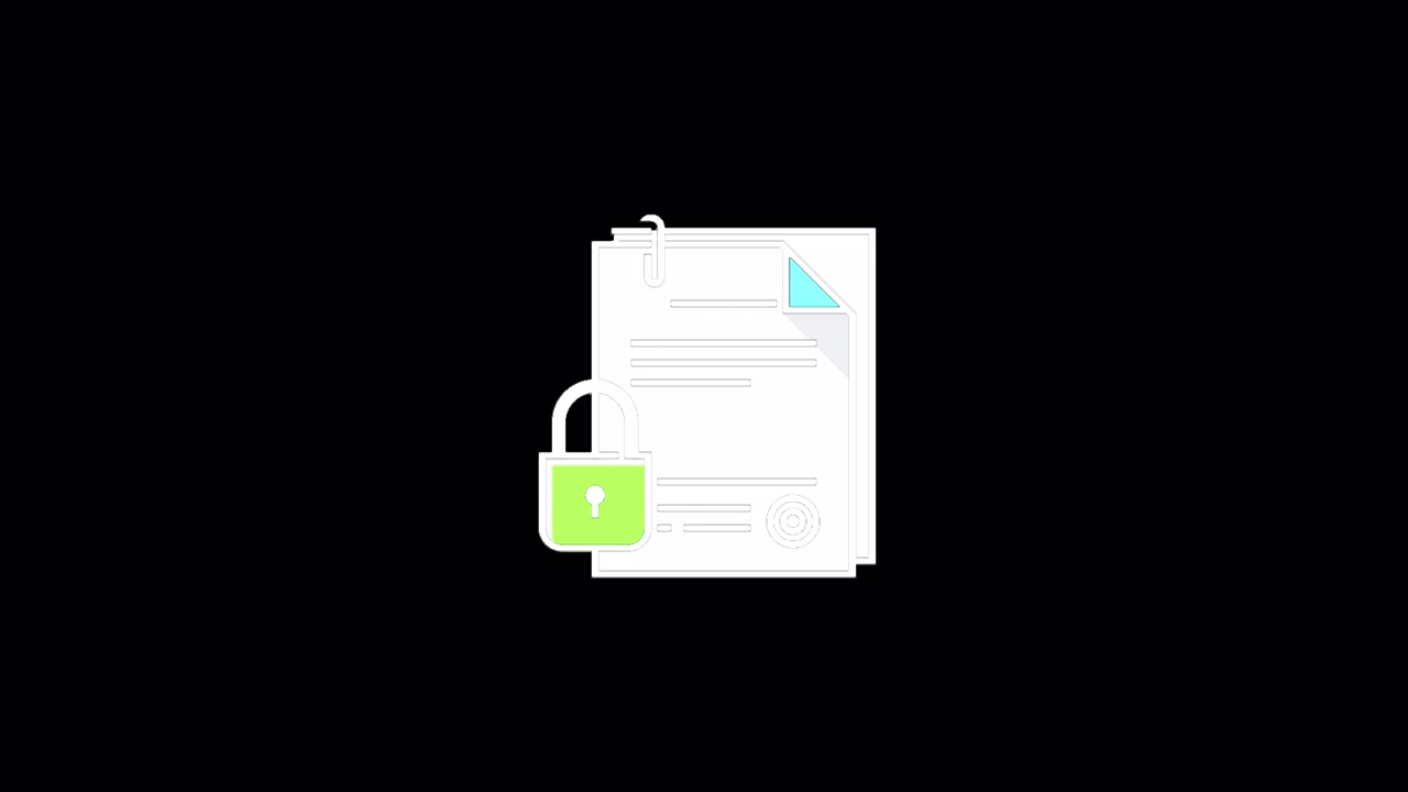 Animated Document Icon with Secure Padlock Symbol