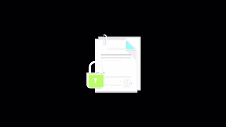 Animated Document Icon with Secure Padlock Symbol