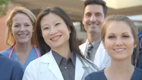 portrait of medical team outside hospital shot on r3d