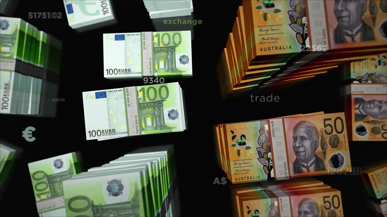 유로와 오스트레일리아 달러 화폐 교환 루프 애니메이션