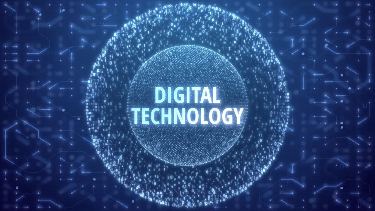 Digital Technology Concept over Matrix sphere on circuitry background. random numbers in form of sphere over circuit blue background