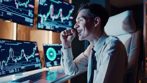 trader reacts to market success