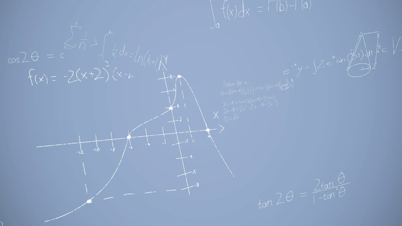 파란색 배경 위의 수학 방정식의 애니메이션