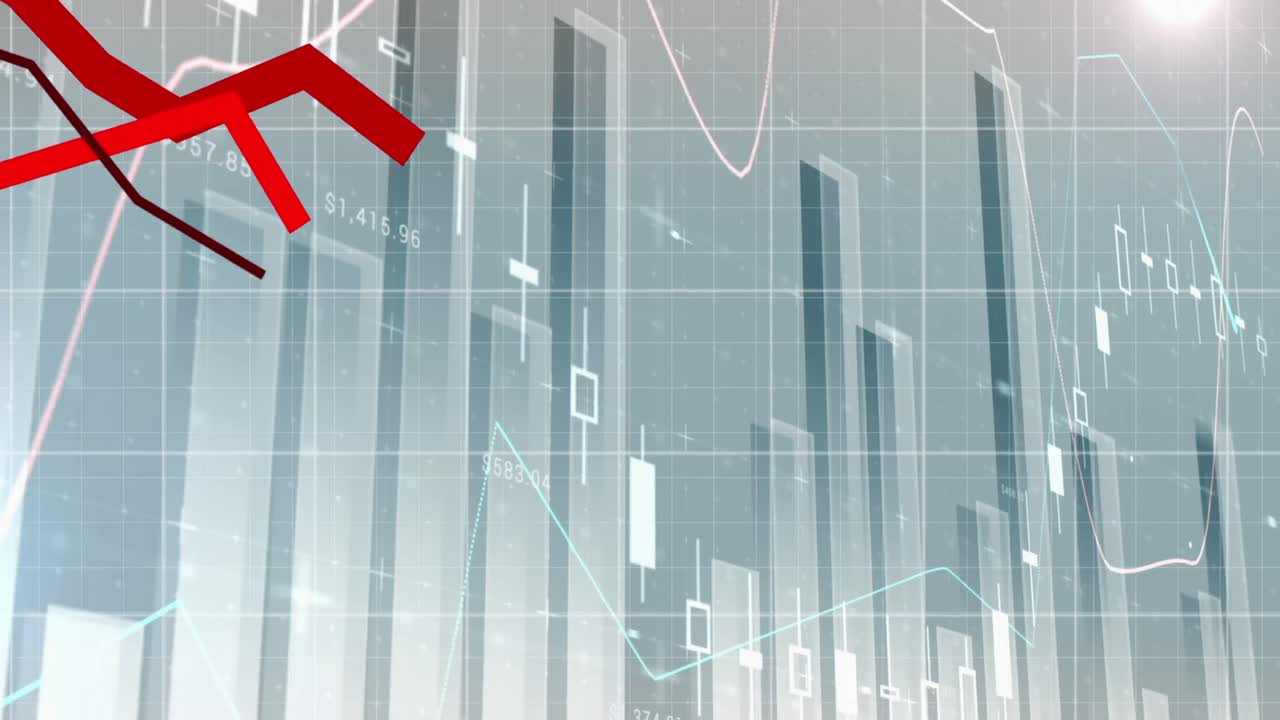 Red graphs moving against financial data processing