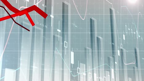 red graphs moving against financial data processing