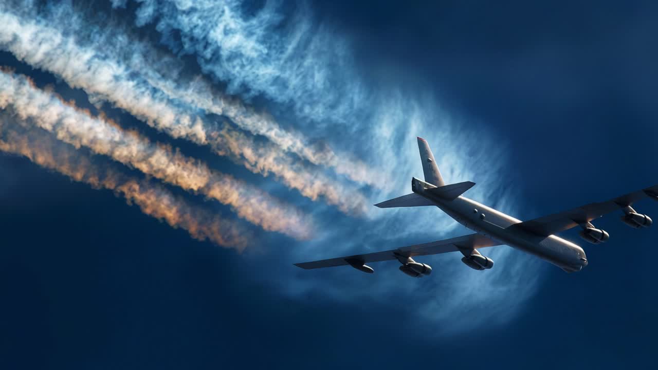 Aerial Marvel: A Breathtaking View of an Aircraft Leaving Colorful Contrails Against a Stunning Sky, Showcasing Modern Aviation and Atmospheric Effects with Precision and Power