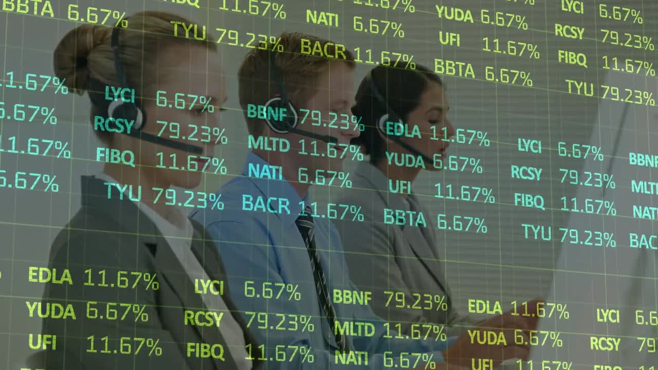 헤드 ⁇ 을 가진 다양한 사업가들에 대한 주식 시장의 애니메이션