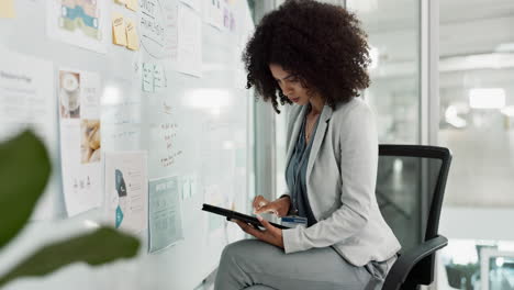 business, woman and tablet with planning