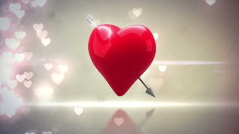 corazón rojo con una flecha girando en un fondo brillante