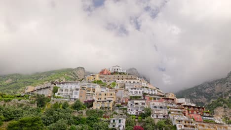 view on positano fom a boat, positano is a touristic town located on the amalfi coast