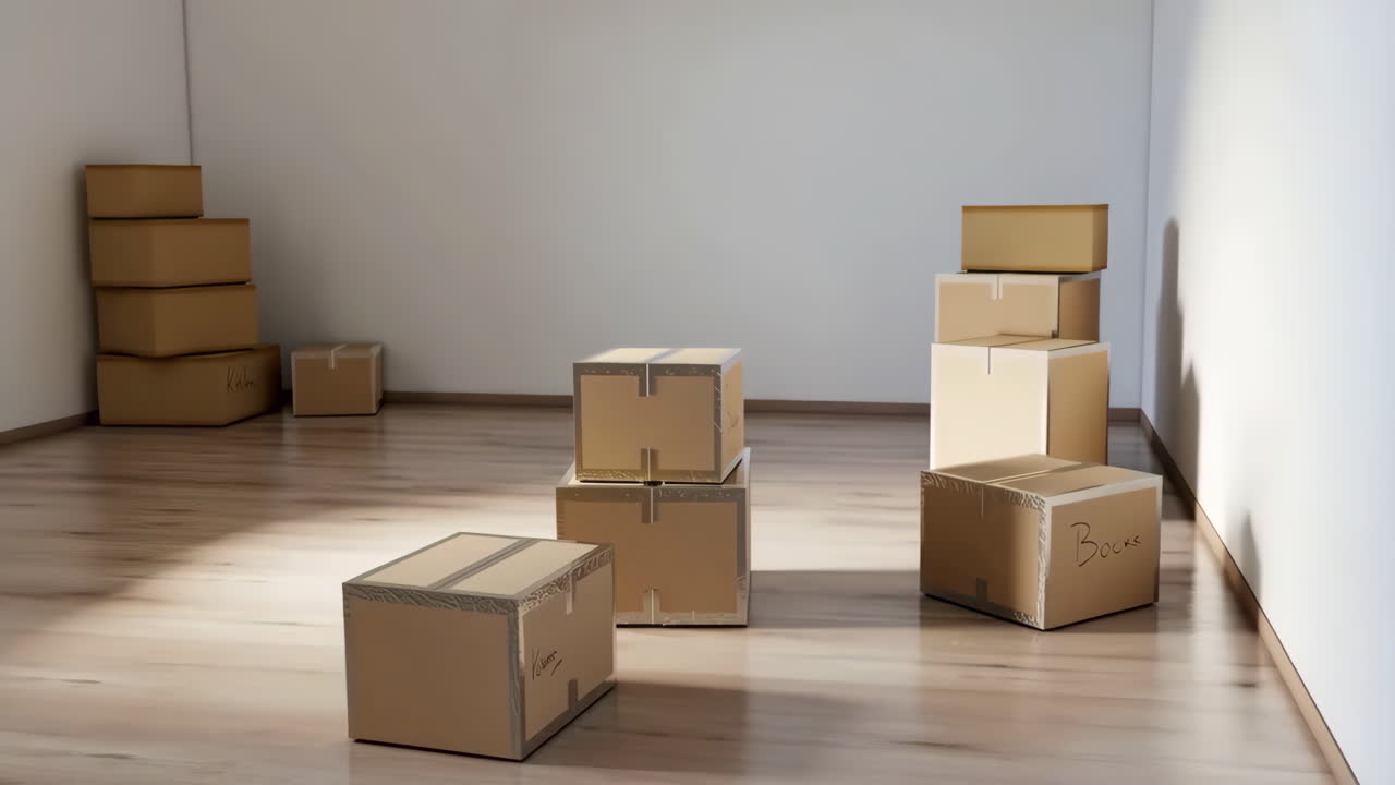 Cardboard Moving Boxes in an Empty Room