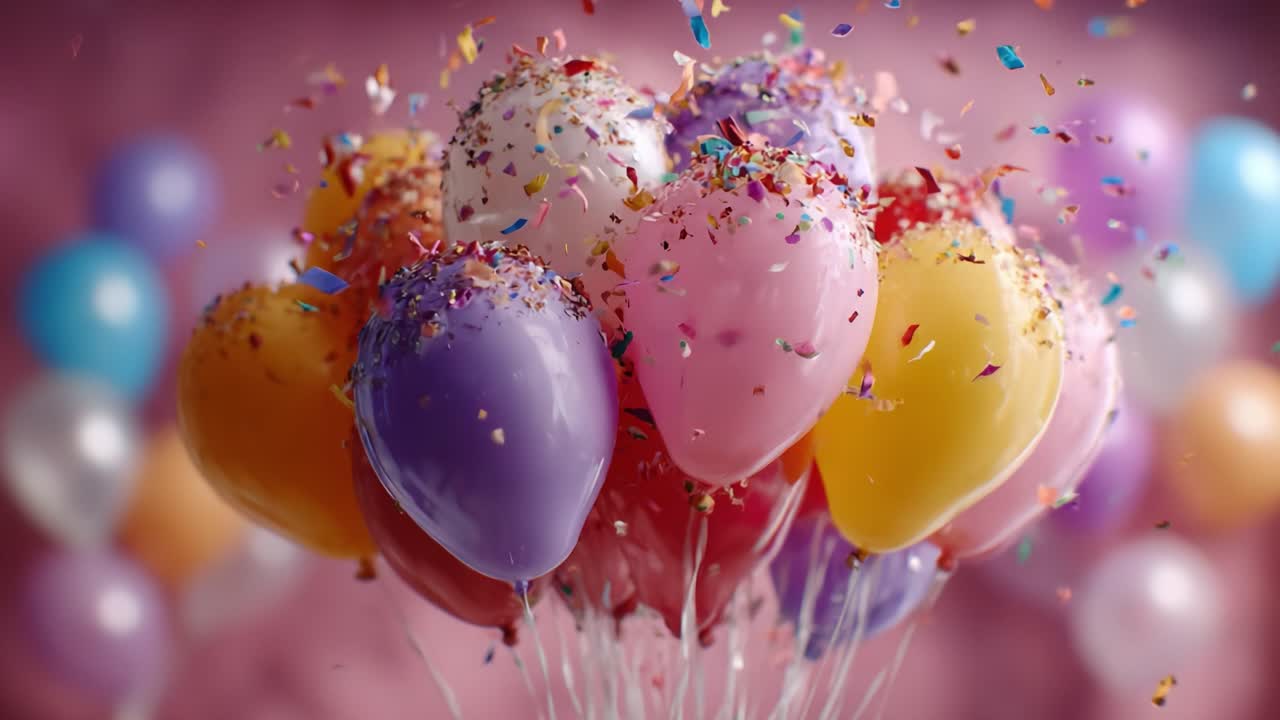 Colorful Balloons with Confetti and Sprinkles Celebrating a Joyous Occasion in a Festive Atmosphere with Vibrant Decorations