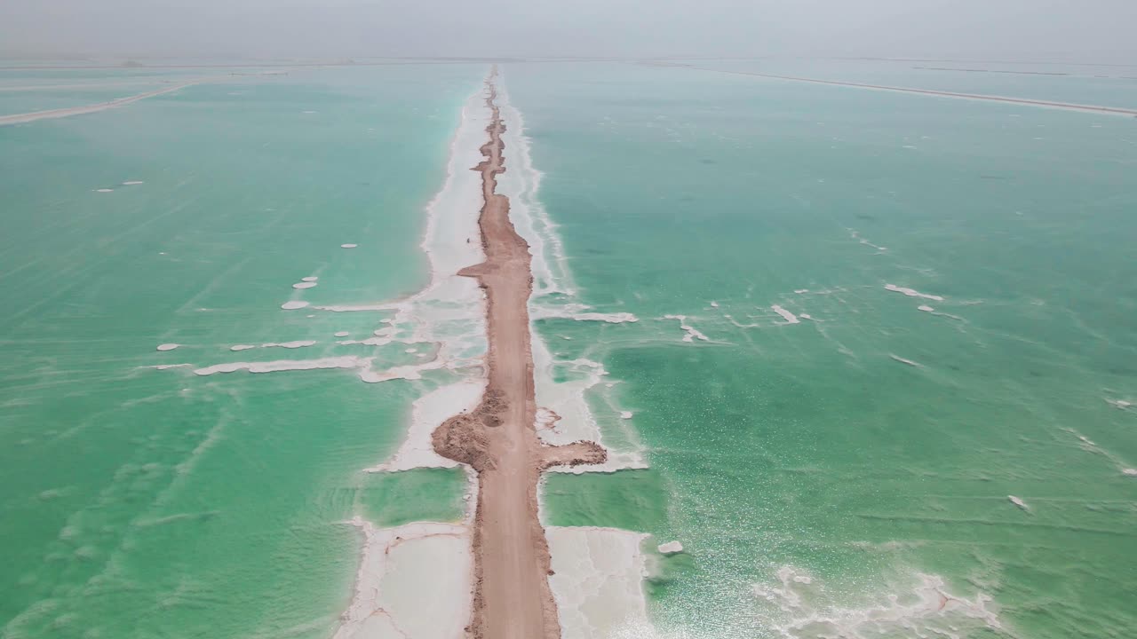 Dead Sea Salt Lake At Israel Aerial Drone At Pan Shot