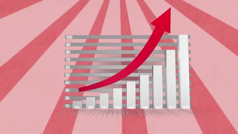 animation of financial data processing and statistics over red stripes